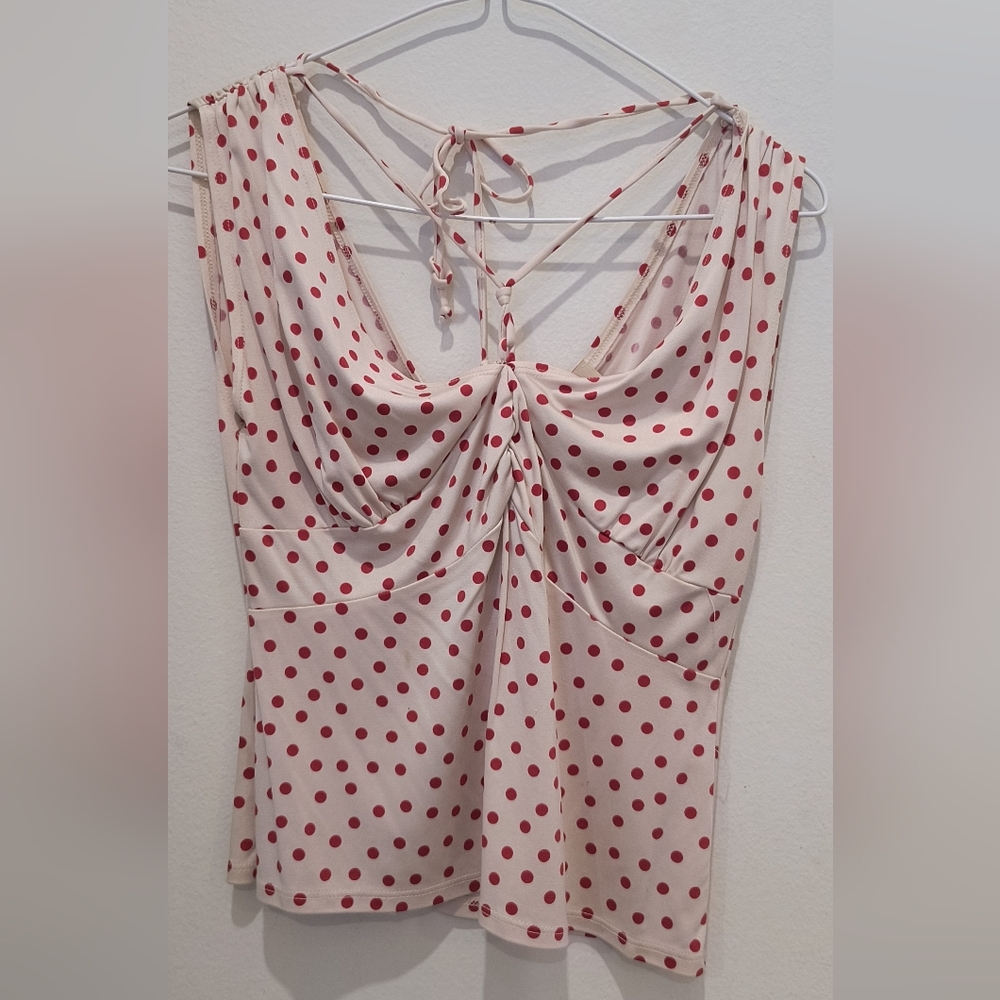 Cream with red polka dot top
